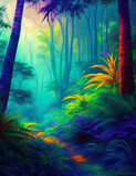 Fototapeta Konie - Abstract colourful AI generated image of a tropical jungle