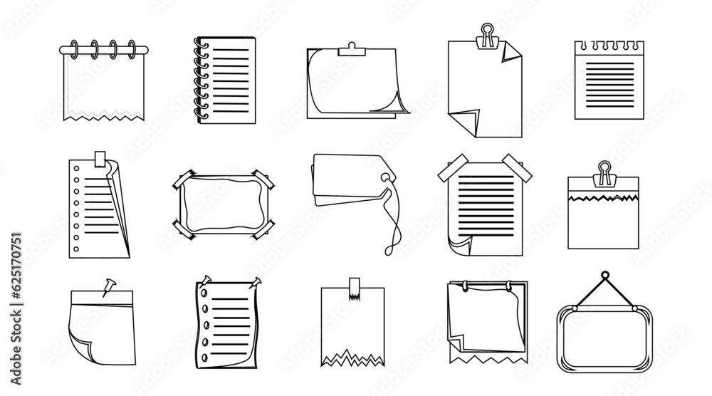 Paper notes on stickers, notepads and memo messages torn paper sheets ...
