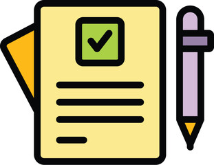 Poster - Pen document icon outline vector. Signature agreement. Legal paper color flat