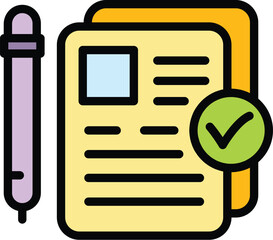 Poster - Manager papers icon outline vector. Paper document. Management information color flat