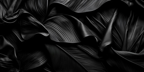 textures of abstract black leaves for tropical leaf background. flat lay, dark nature concept, tropi