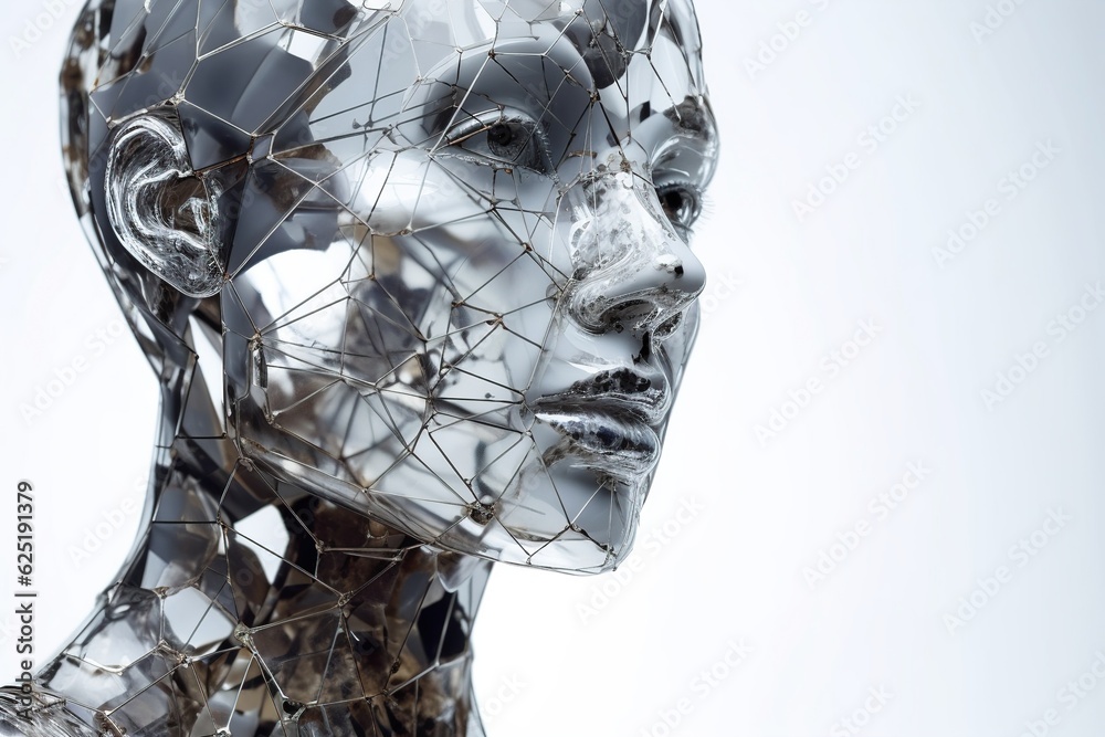 Face Imploding Head cracks and breaks into fragments. Face disintegration. Background ...