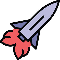 Poster - Spaceship launch icon outline vector. Space rocket. Shuttle start color flat