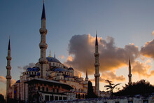 The Blue Mosque At Sunset In The City Of Istanbul In Turkey