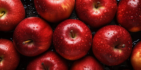 Wall Mural - Fresh red apples fruit background image. Generative AI graphic