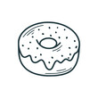 Sweet donut hand drawn clip art. Delicious pastries in glaze with sprinkles doodle style illustration. Takeaway food, bun icon. Cute round pastry, isolated vector