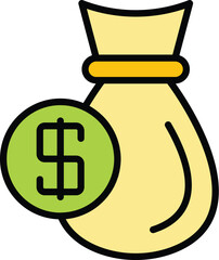 Poster - Money bag icon outline vector. Dollar cash. Bank sack color flat
