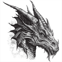 Hand Drawn Engraving Pen And Ink Dragon Head Vintage Vector Illustration