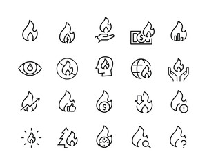 fire flame icon set line set, editable stroke isolated on white, icon linear vector outline illustration, symbol logo design style