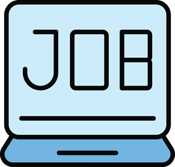 Poster - Laptop online job icon outline vector. Computer interview. Internet work color flat
