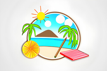 summer, vacation, see, seeside, ocean, sandal, shoes, parasol, beach, beach umbrella, hat, sun, hot, ball, beach ball, sunglass, Generative AI, 생성형, 인공지능