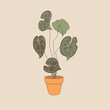Anthurium plant in pot. Hand drawn plant doodle style, cute plant, exotic foliage cartoon, vector illustration.
