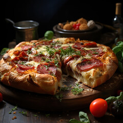 Wall Mural - pizza with ham and cheese