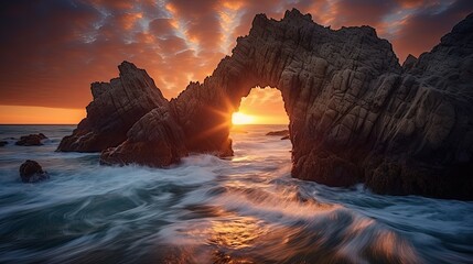 Wall Mural - An arch shaped by the tide in blue sky