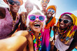© ADDICTIVE STOCK - Generative AI illustration of cheerful senior African American female blogger filming vlog with girlfriends in sunglasses while floating on boat