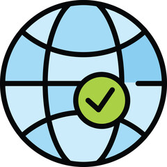 Sticker - Global review icon outline vector. Business market. Customer hiring color flat