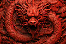 Chinese Dragon Top View Red Color. Generative Ai