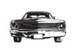 Vintage American muscle car silhouette vector illustration, front view