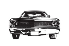 Vintage American Muscle Car Silhouette Vector Illustration, Front View