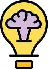 Poster - Brain bulb idea icon outline vector. Light mind. Human technology color flat