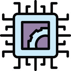 Poster - Modern processor icon outline vector. Digital circuit. Board chip color flat