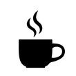 Flat design illustration of a cup of coffee or tea with smoke. Black and white icon