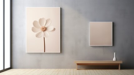 Poster -  a picture of a flower on a wall next to a table.  generative ai