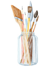 Brushes In A Jar Creative Art Illustration.