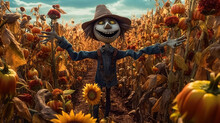 Scarecrow And Sunflower Field