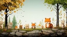  A Painting Of A Fox And Her Cubs In A Forest.  Generative Ai