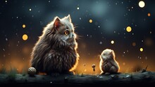  A Painting Of A Cat And A Kitten Sitting On A Log.  Generative Ai