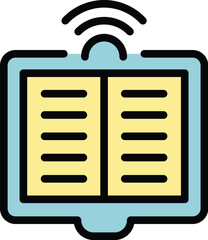 Poster - Online education icon outline vector. Digital course. Home school color flat