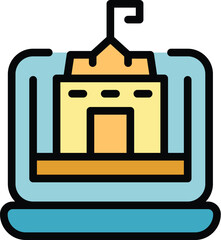 Poster - Online school icon outline vector. Student course. Distance training color flat