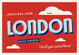 Fototapeta Londyn - Greetings from London, United Kingdom - Wish you were here! - Touristic Postcard.
