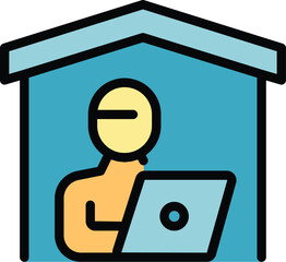 Poster - Home schooling icon outline vector. Online school. Training computer color flat