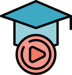Poster - Online graduation icon outline vector. Distance school. Student training color flat
