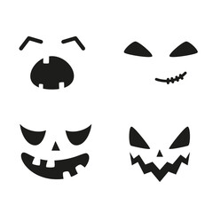 Canvas Print - Collection of funny and scary ghost or pumpkin faces for Halloween. Illustration on transparent background