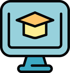 Poster - Monitor learning icon outline vector. School training. Learn online color flat