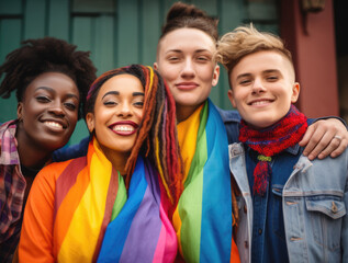 Wall Mural - Closeup of gay, lesbian, genderless diverse people representing the diversity of the lgbtq community. Generative AI