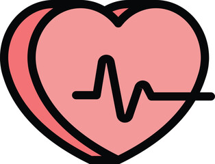 Aufkleber - Heart beat icon outline vector. Palpitating health. Cardiogram pulse color flat