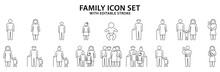Family Icons. People Icons About Family. Set Line People Icon Related To Family Members. Vector Illustration. Editable Stroke.