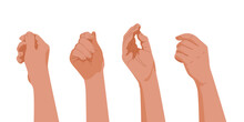 Set Of Isolated Human Hands, Palm And Fingers Laid In Gestures Of Holding Or Giving Something. You Need It For Brochures, Booklets Where Hand Holds Object, Note Or Speech Bubble. Vector Illustration.
