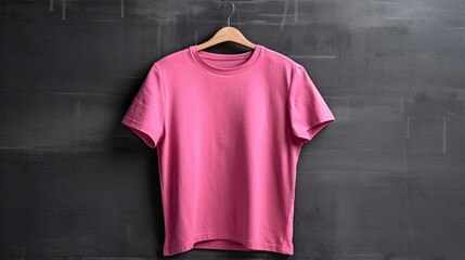 Wall Mural - Pink t-shirt on a hanger photo realistic illustration - Generative AI.