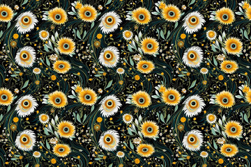 Wall Mural - Natural seamless floral pattern.  Vintage background with organic shapes. Abstract minimalist design.