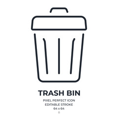 Wall Mural - trash bin editable stroke outline icon isolated on white background flat vector illustration. pixel 