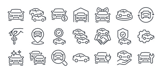 automobile and car dealer editable stroke outline icon isolated on white background flat vector illu