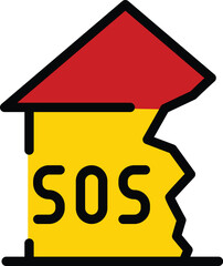 Poster - Emergency broken house icon outline vector. Damage home. Insurance accident color flat