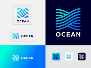 Ocean logo. Cross thin lines look like water waves.