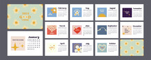 Calendar 2024 Template Design In Groovy Retro Style With Positive Motivation