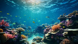 Fototapeta Do akwarium - beautiful underwater scenery with various types of fish and coral reefs